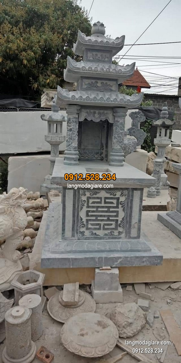 Mẫu mộ 3 mái đá xanh khối chất lượng cao giá tốt thiết kế cao cấp